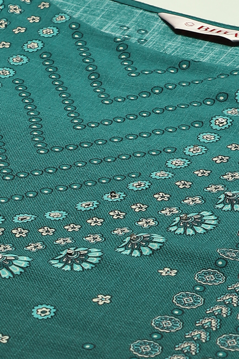 Teal LIVA Double Layered Printed Kurta image number 1