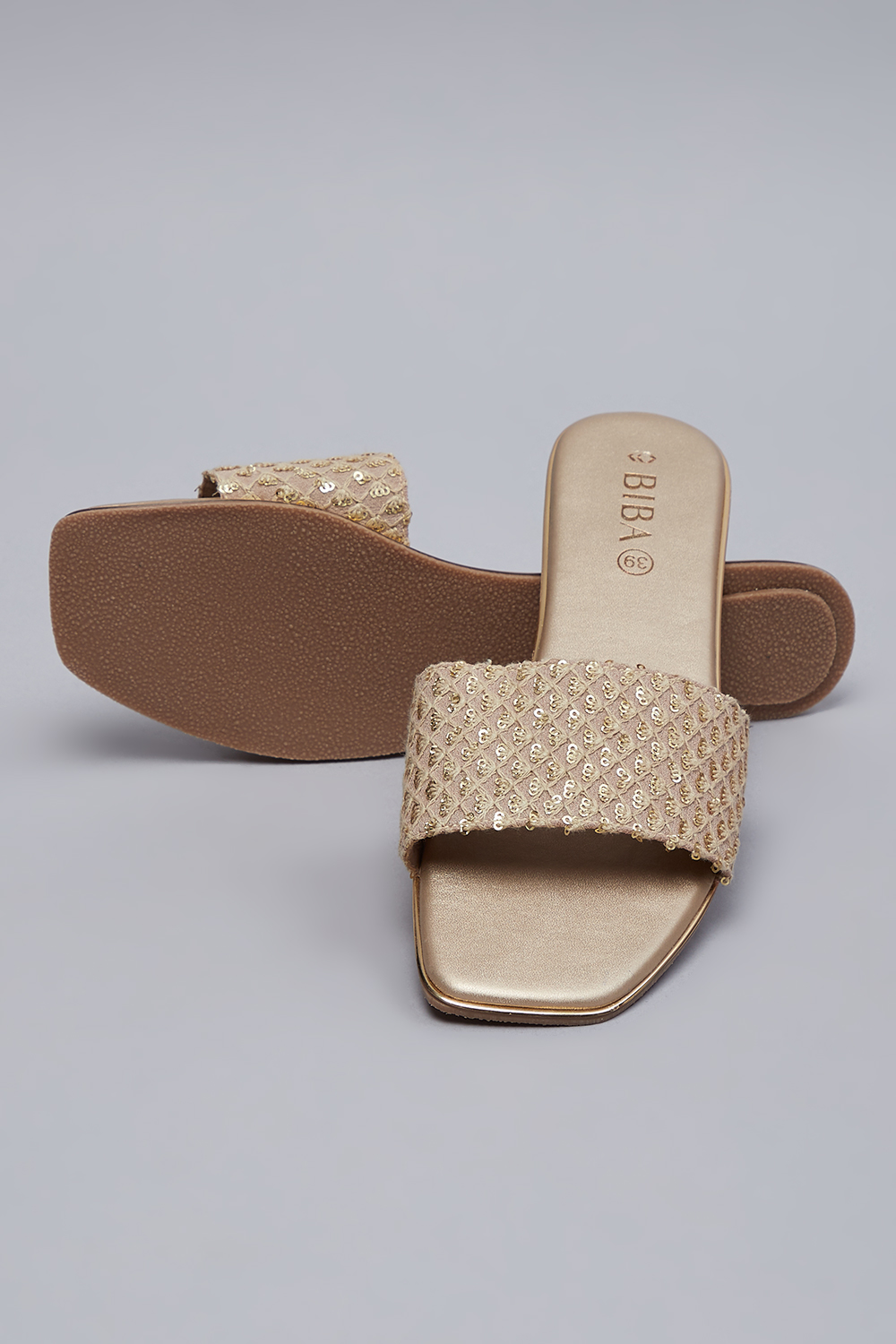 Tan Sequin Embellished Slides image number 4