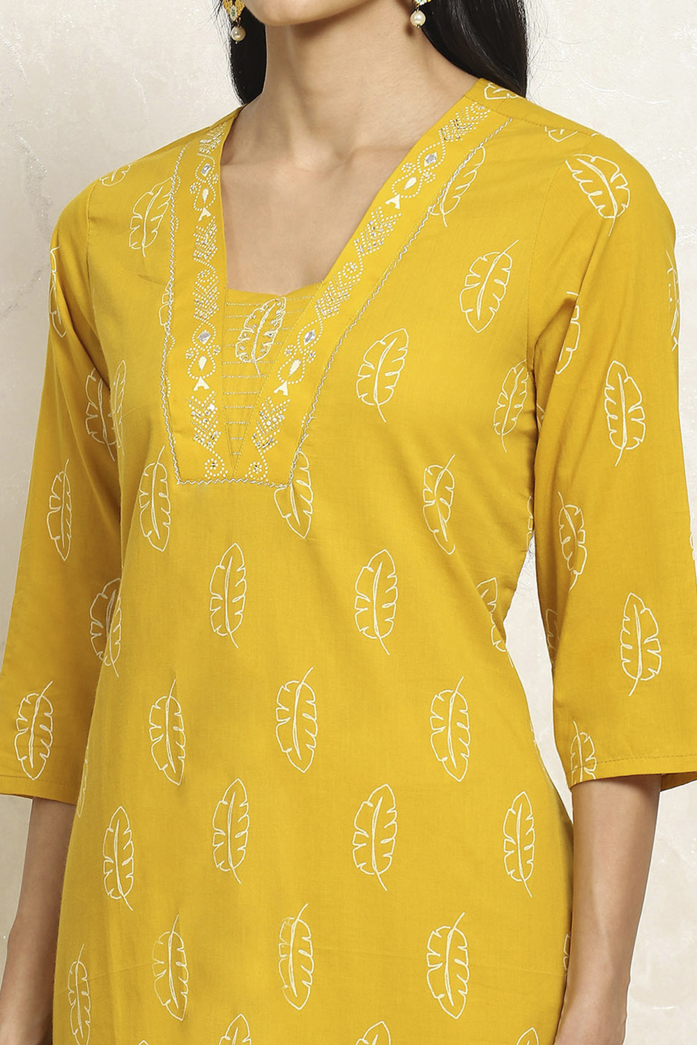 Mustard Yellow Cotton Printed Unstitched Suit Set image number 2