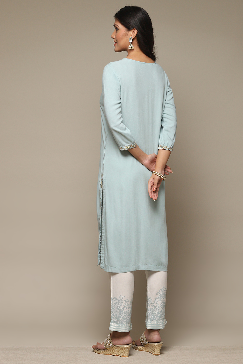 Brown Rayon Straight Kurta Pants Suit Set image number 4