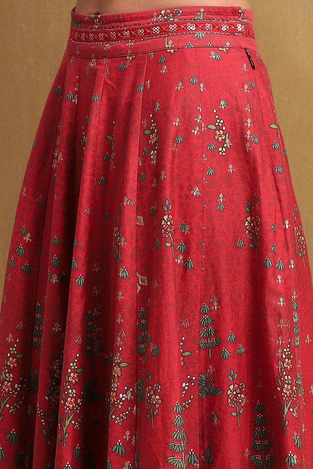 Red Satin Printed Lightweight Lehenga Set image number 2