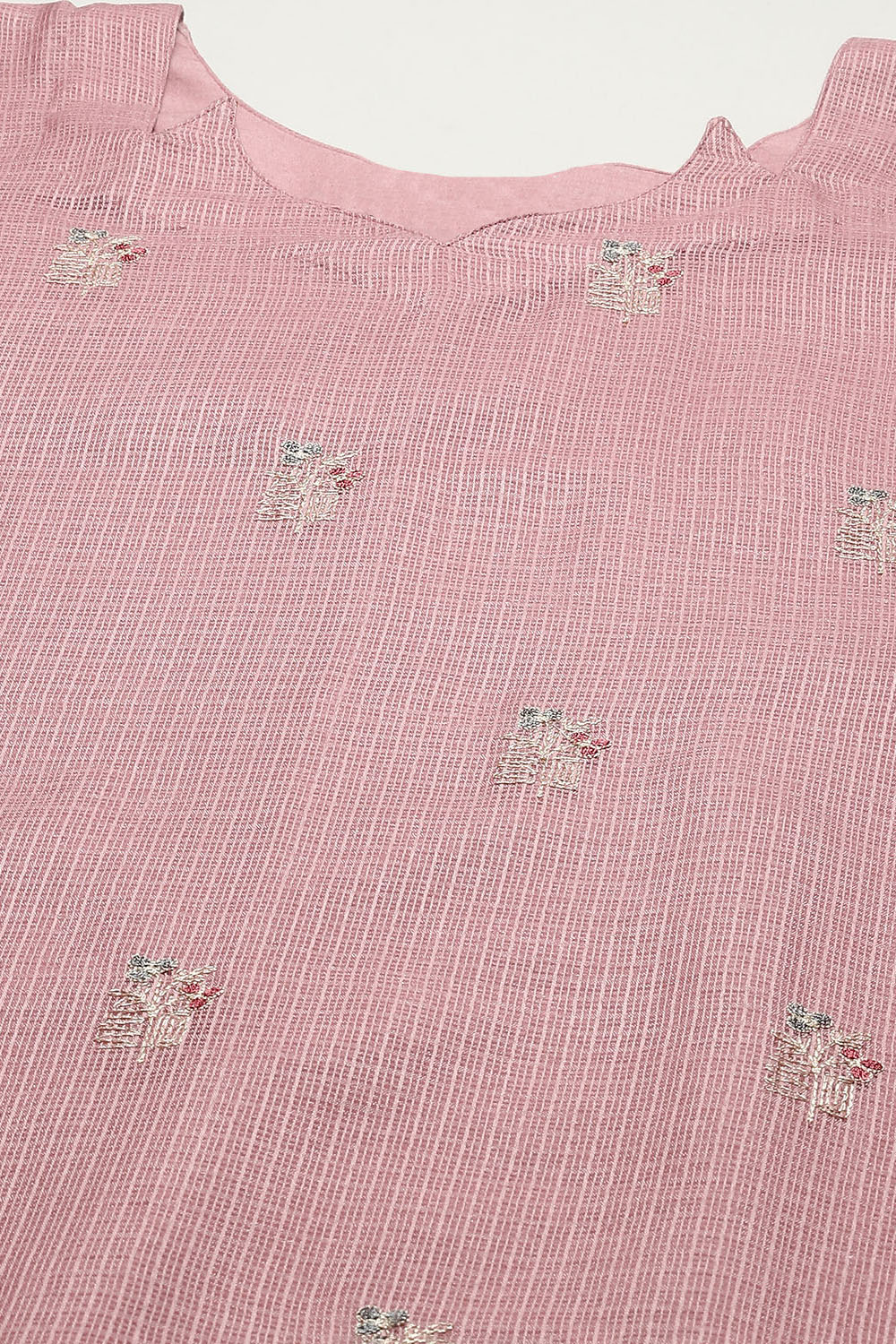 Pink Cotton Blend Printed Unstitched Suit Set image number 2