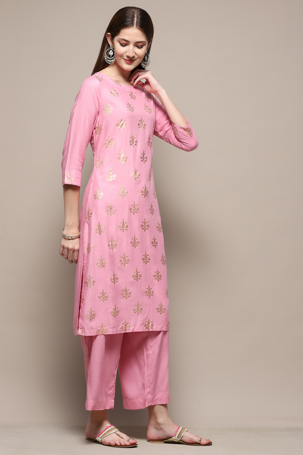 Light Pink Rayon Straight Kurta Palazzo 2 Piece Set image number 5