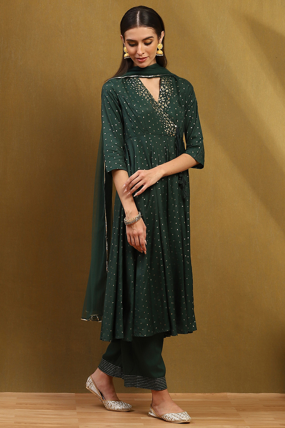 Dark Green Shantoon Anarkali Suit Set image number 5