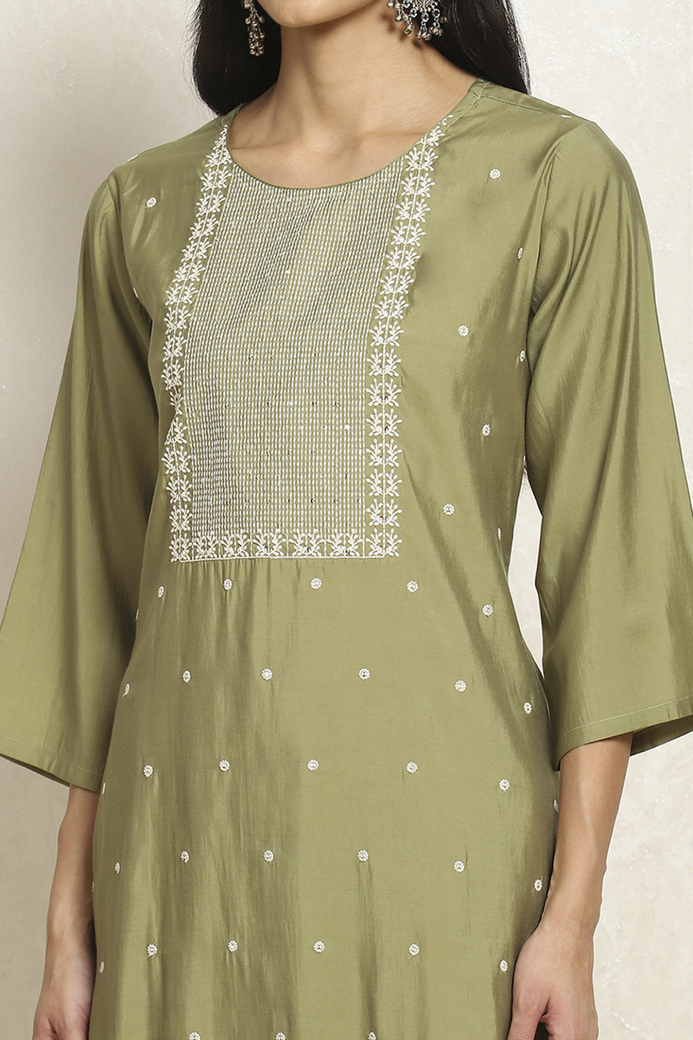 Green Silk Blend Machine Embroidered Unstitched Suit Set image number 2