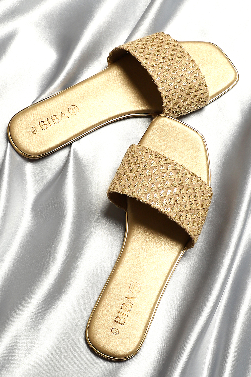 Tan Sequin Embellished Slides image number 0