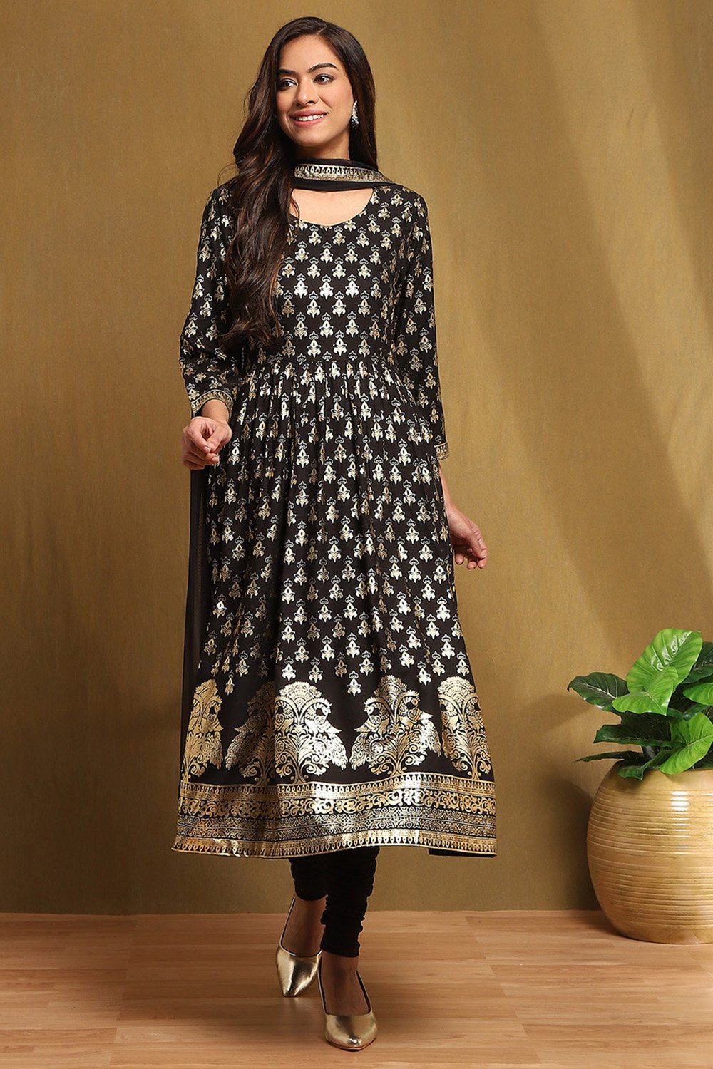 Black Foil Printed Anarkali Suit Set image number 6