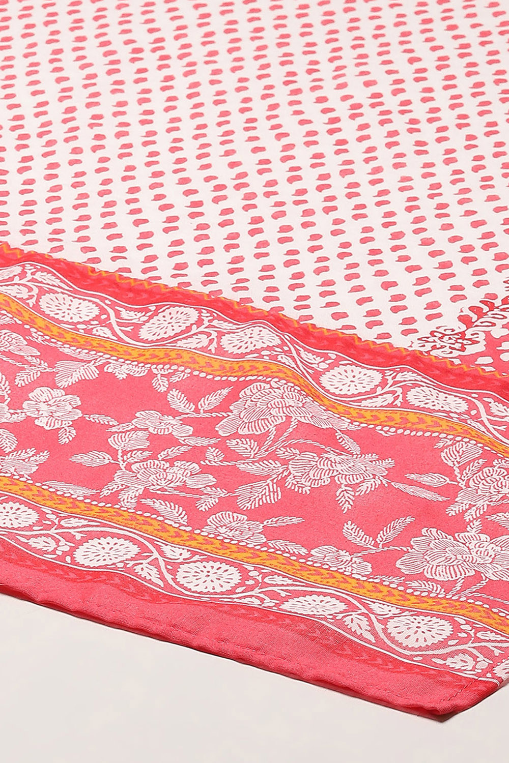 White Pink Cotton Anarkali Printed Kurta Churidar Suit Set image number 3