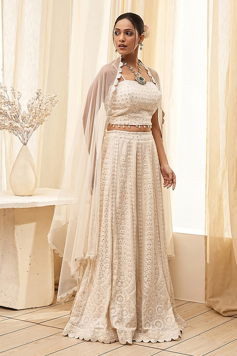 Ivory Georgette Embroidered Lehenga Set image number 5