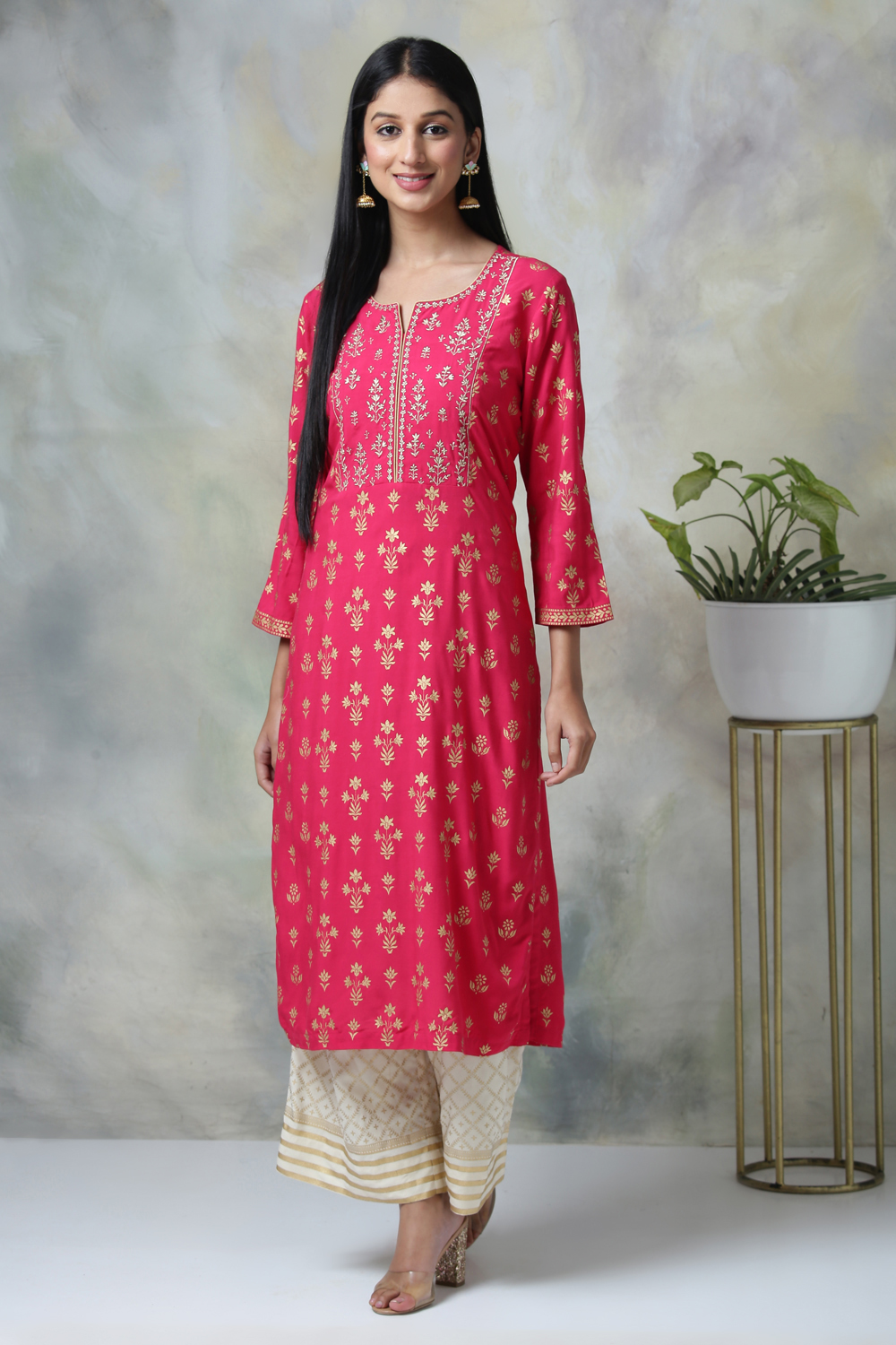 Navy Blue Rayon Straight Kurta Palazzo Suit Set image number 0