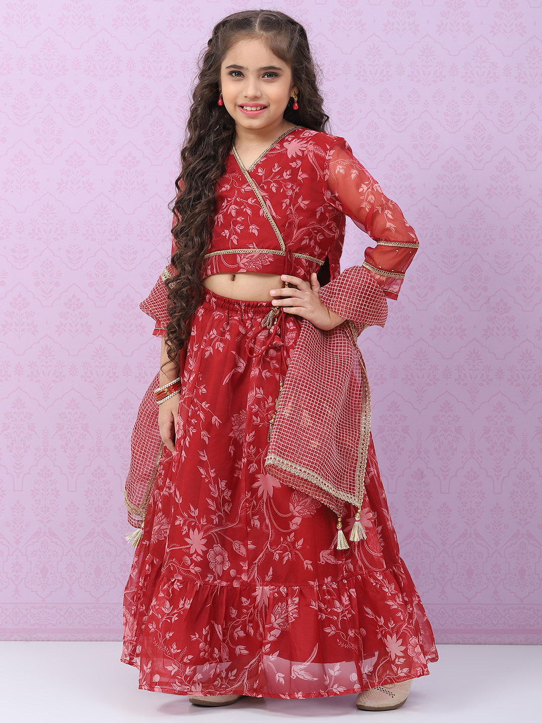 Red Art Silk Lehenga Set image number 5