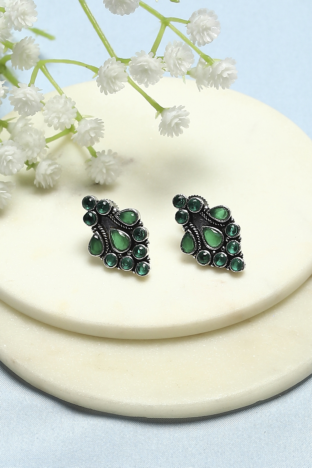 Green Oxidised Stone Studded Studs image number 0