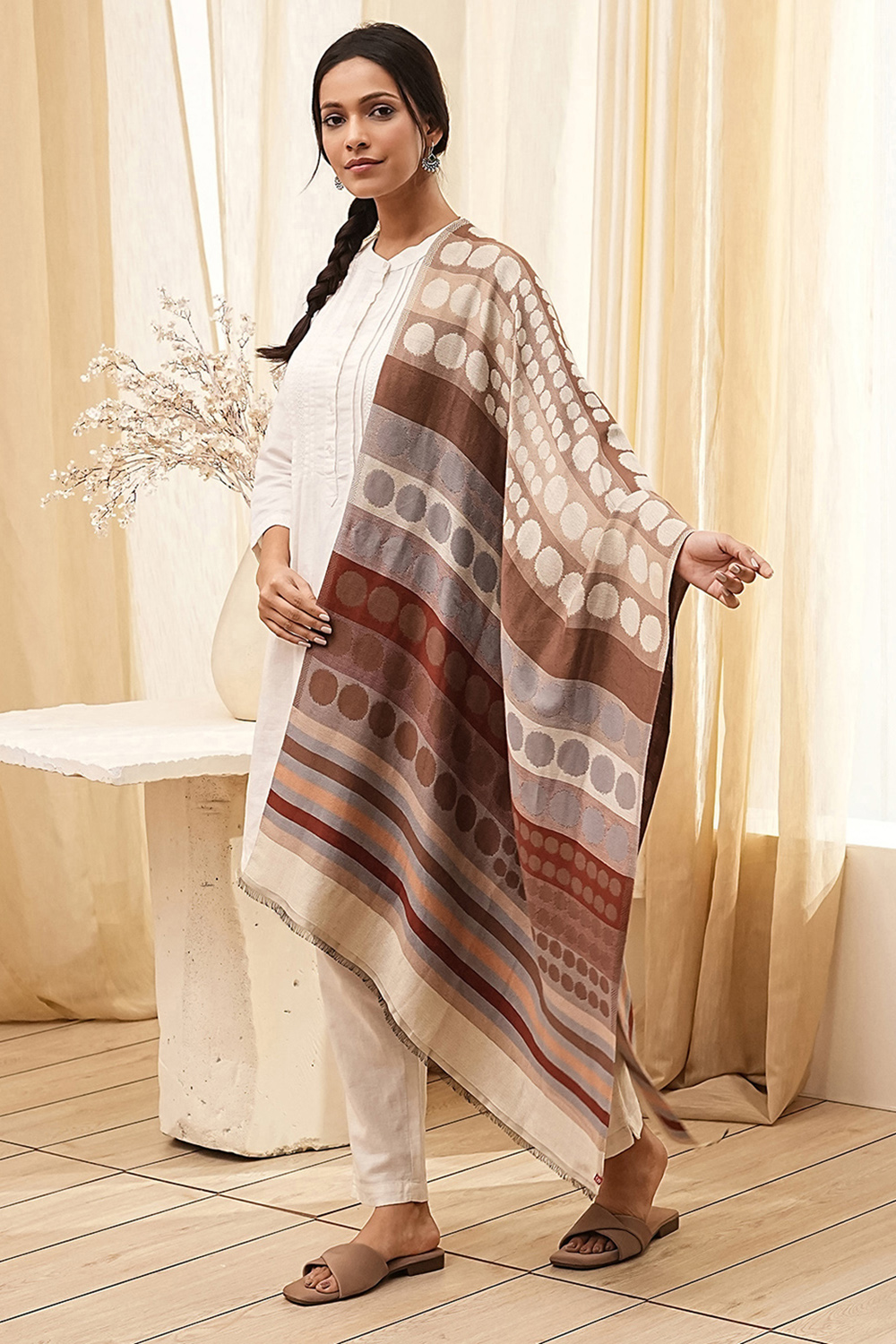 Beige Cotton Blend Dupatta image number 2