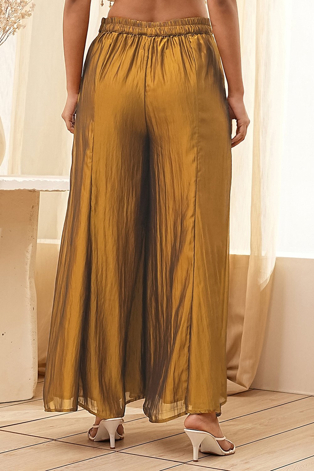 Gold Georgette Palazzo Pants image number 5