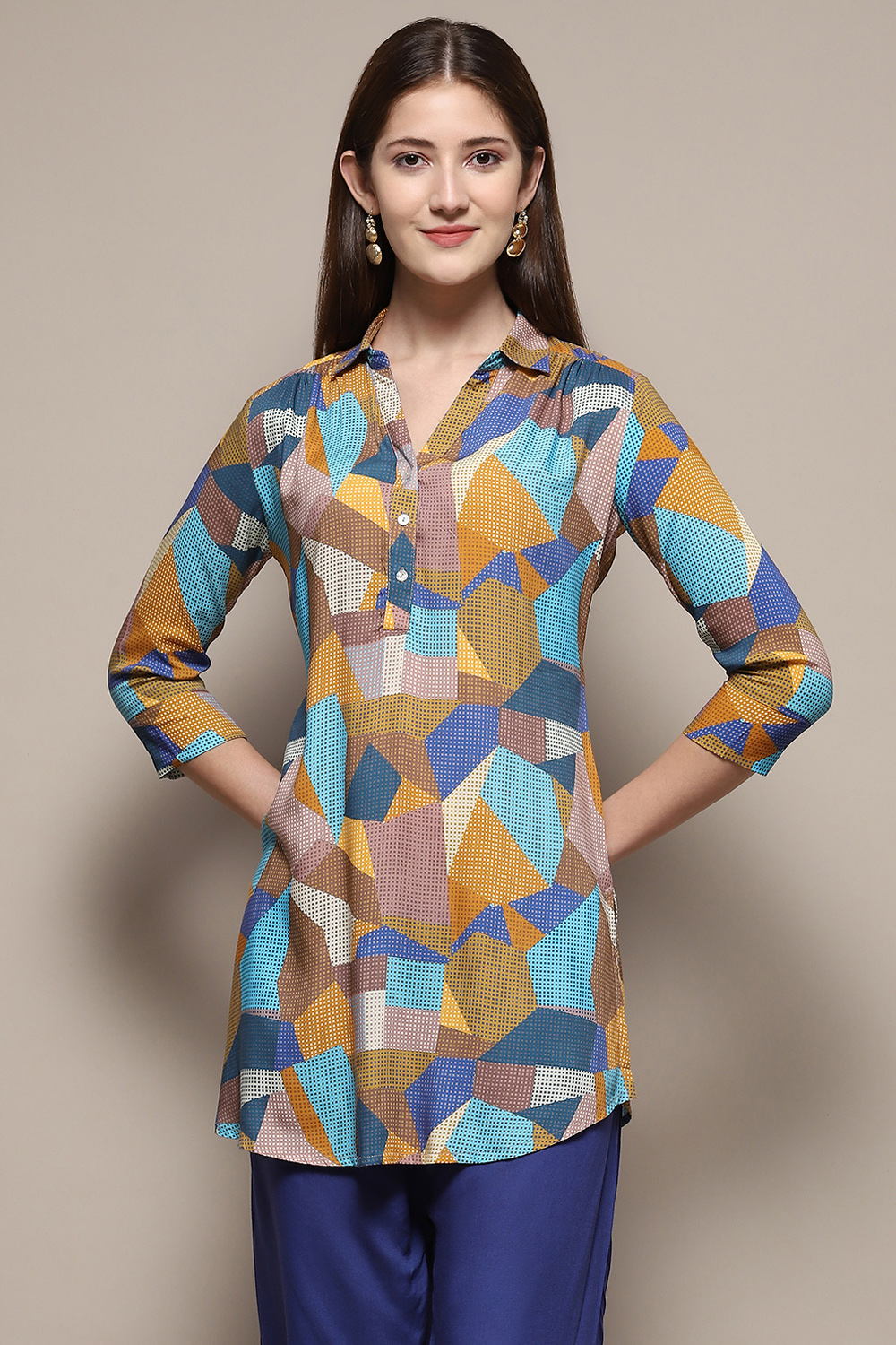 Blue Rayon Straight Printed Kurta image number 5