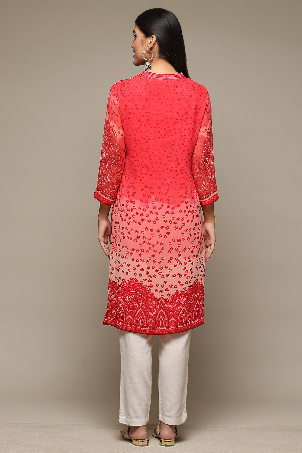 Red Cotton Blend Straight Printed Kurta image number 3