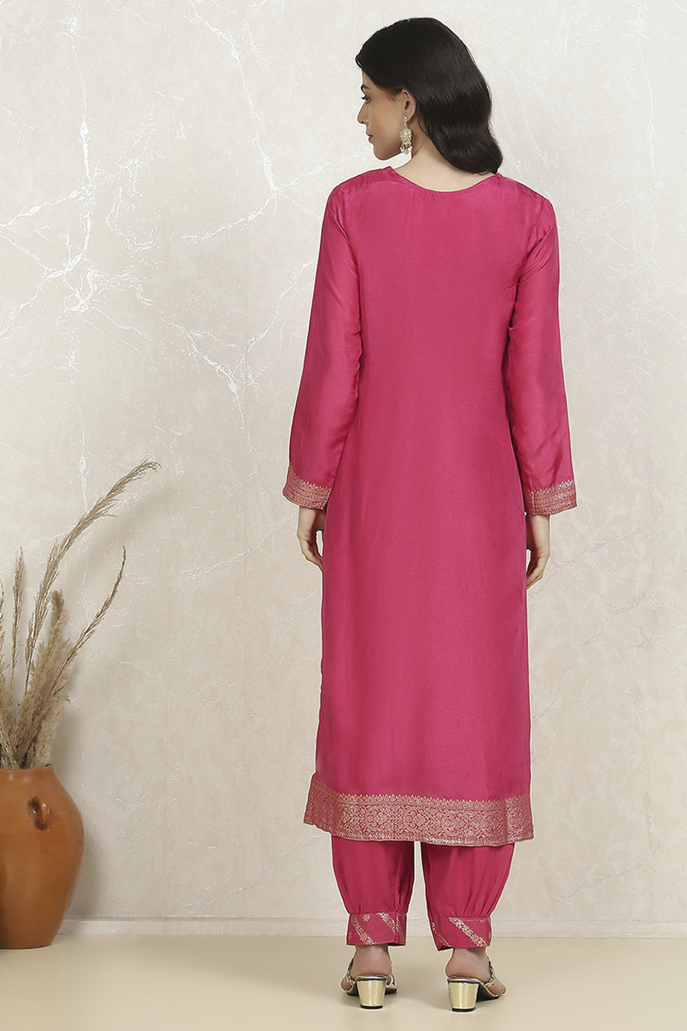 Pink Art Silk Woven Unstitched Suit Set image number 5