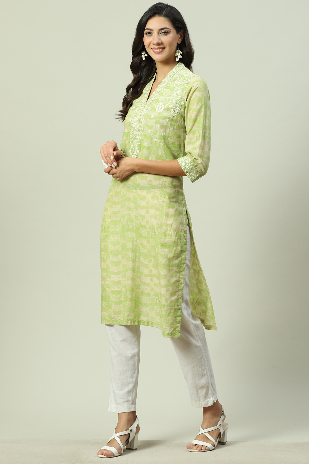 Green Cotton Straight Printed Kurta image number 0