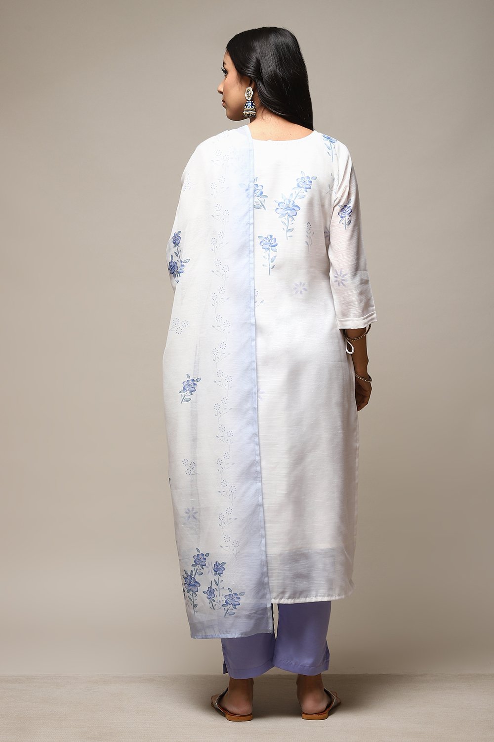 Blue Linen Digital Print Unstitched Suit Set image number 5