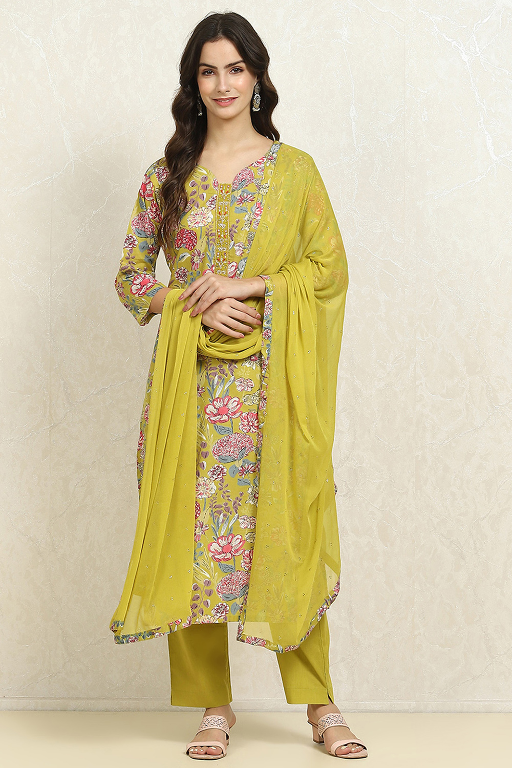 Green Cotton Printed Unstitched Suit Set image number 7