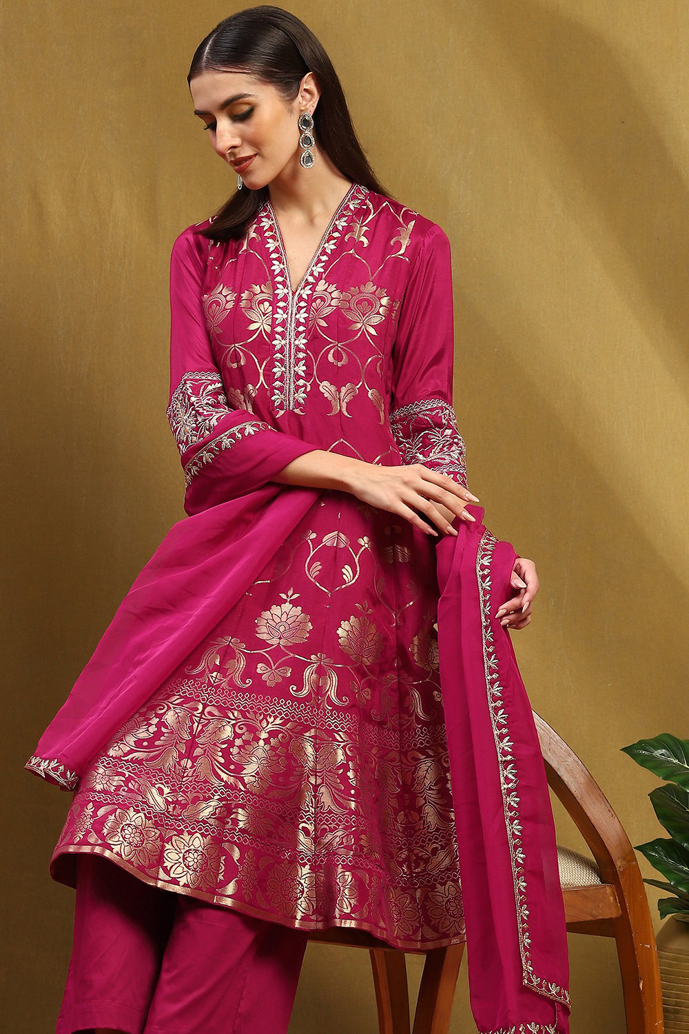 Berry Viscose Anarkali Suit Set image number 6