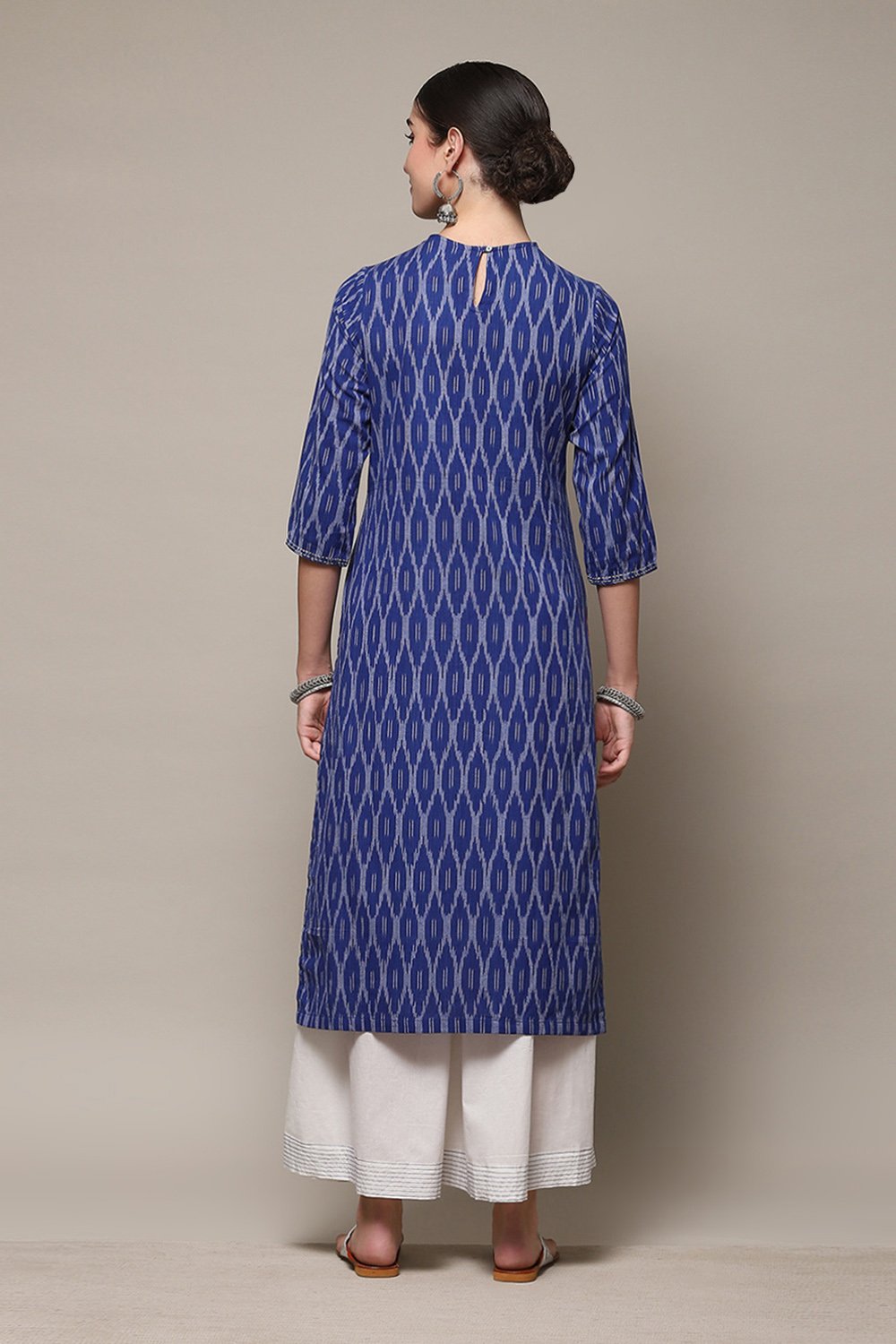 Ink Blue Cotton Straight Kurta Palazzo Suit Set image number 4