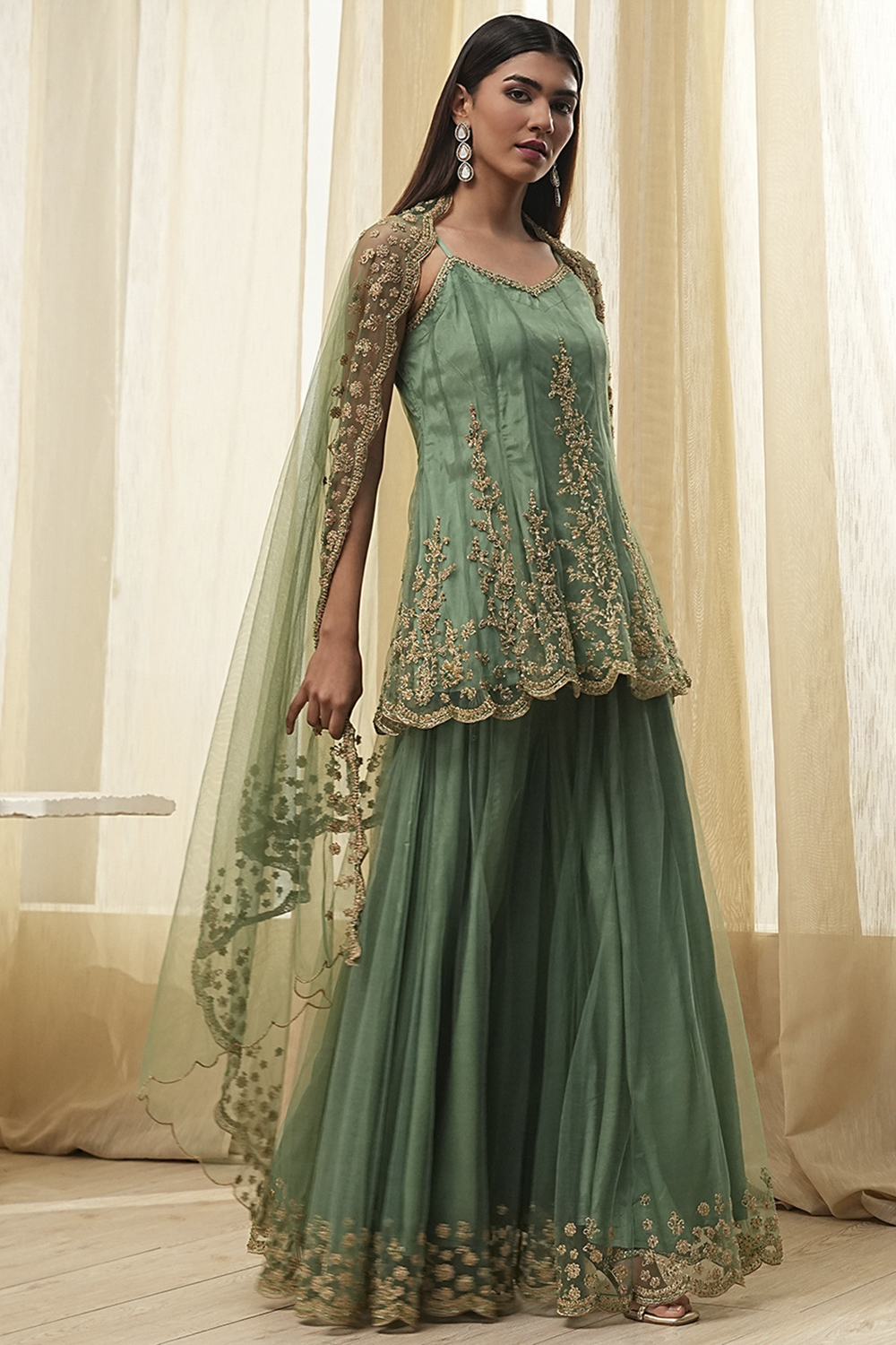 Green Net Kalidar Suit Set image number 5