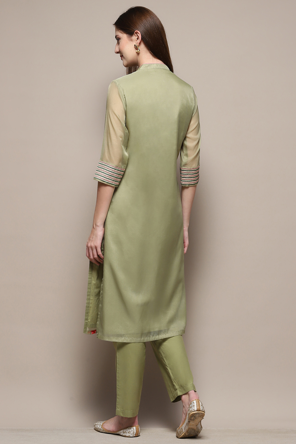 Olive Green Straight Kurta Regular Pant Suit Set image number 5