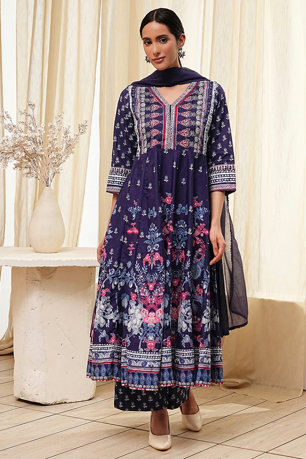 Indigo Cotton Anarkali Suit Set image number 6