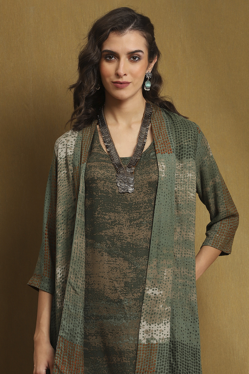 Sage Green Rayon Straight Set image number 1