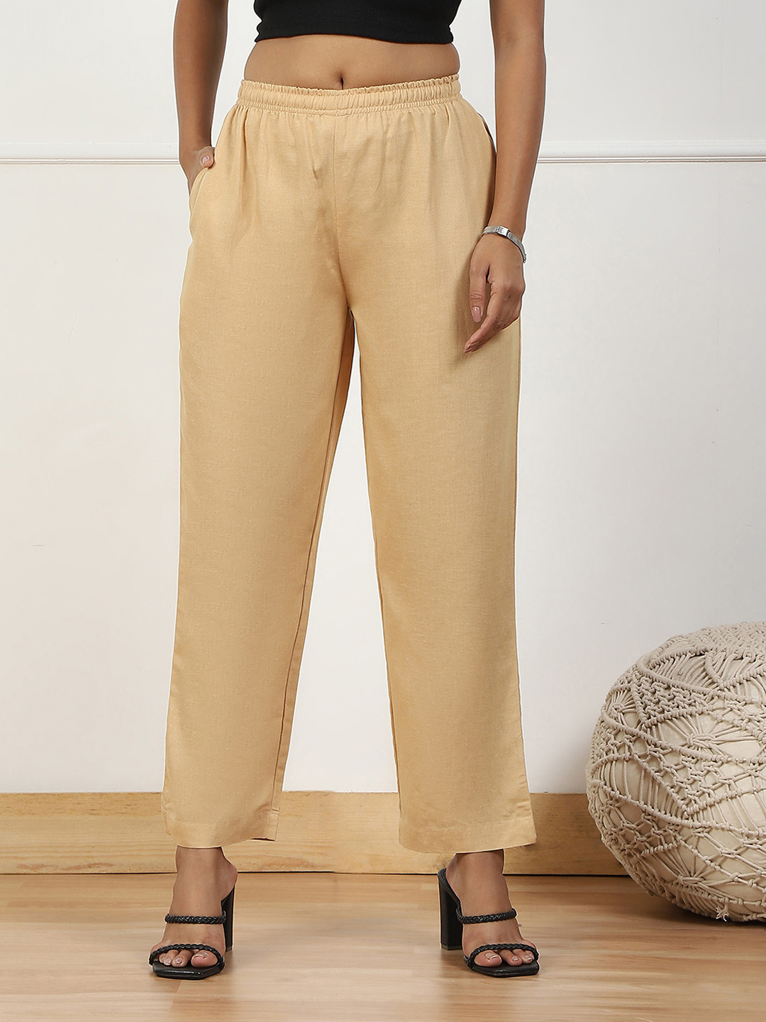 Beige Rayon Palazzo Pants image number 4