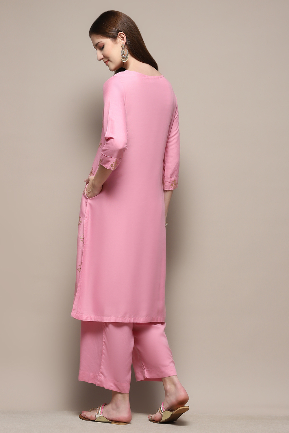 Light Pink Rayon Straight Kurta Palazzo 2 Piece Set image number 4