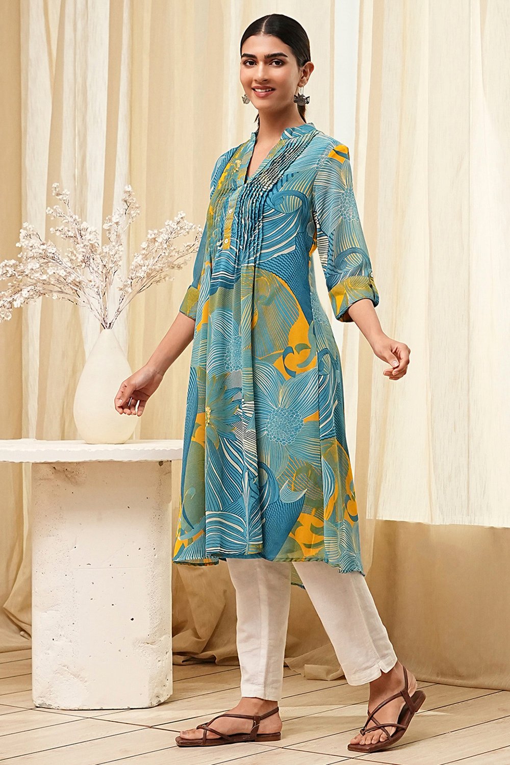 Blue Polyester A-Line Kurta image number 2