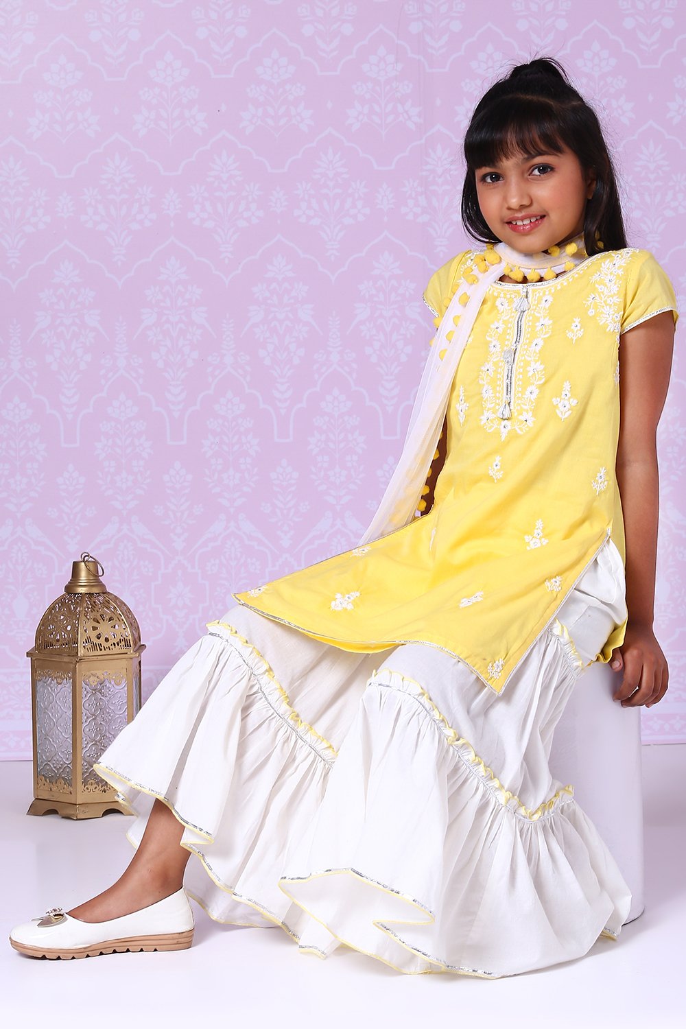 Yellow And White Cotton Sharara Kurta Sharara Suit Set image number 0