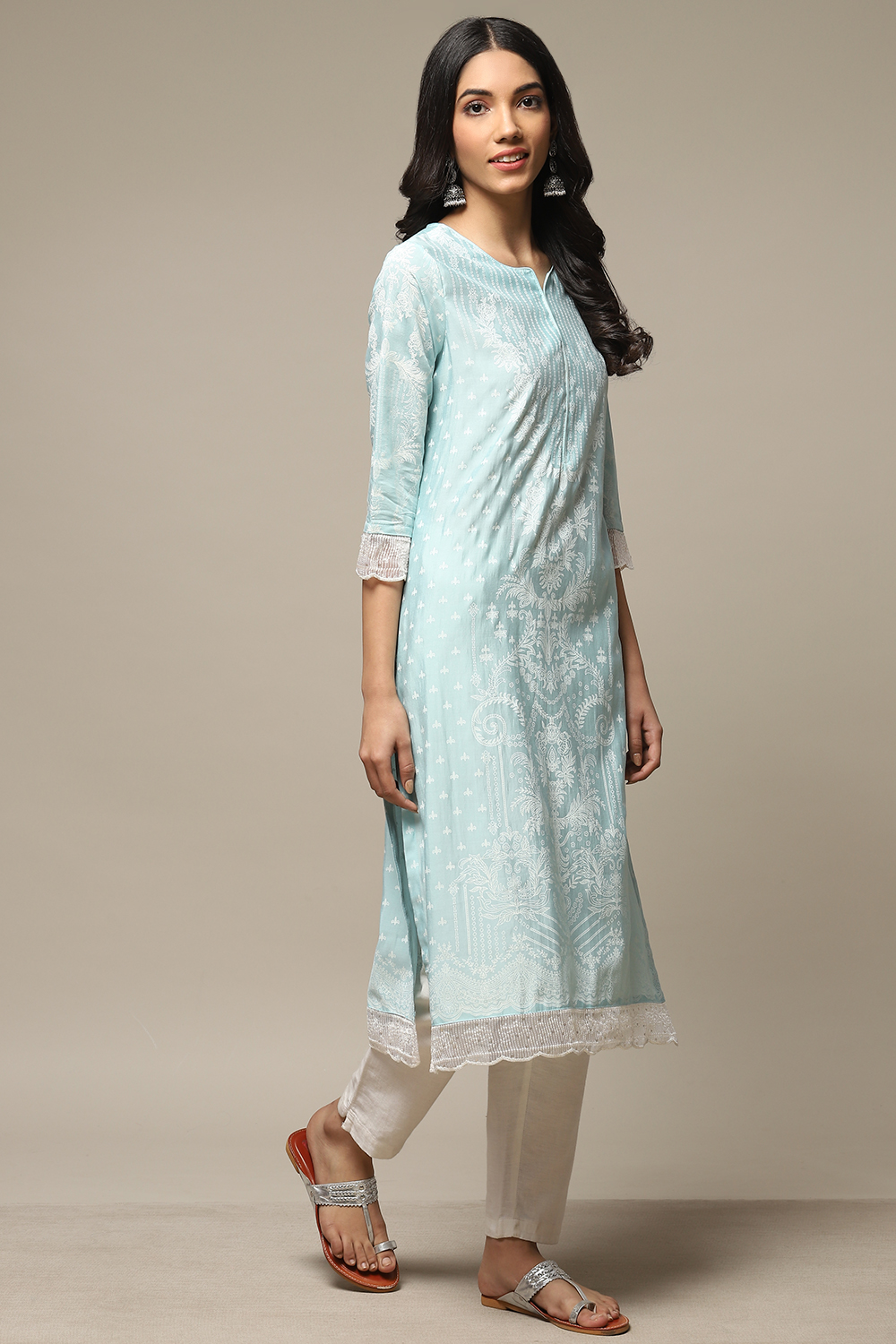 Blue Viscose Straight Printed Kurta image number 3