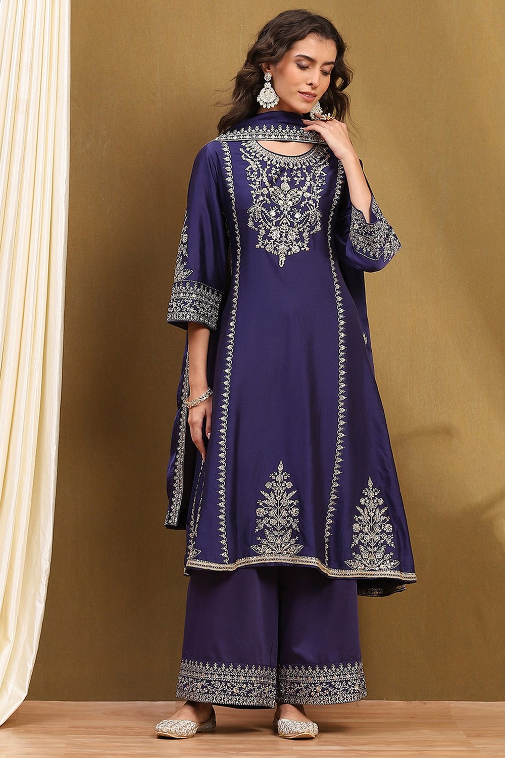 Purple Silk Chanderi Kalidar Suit Set image number 6