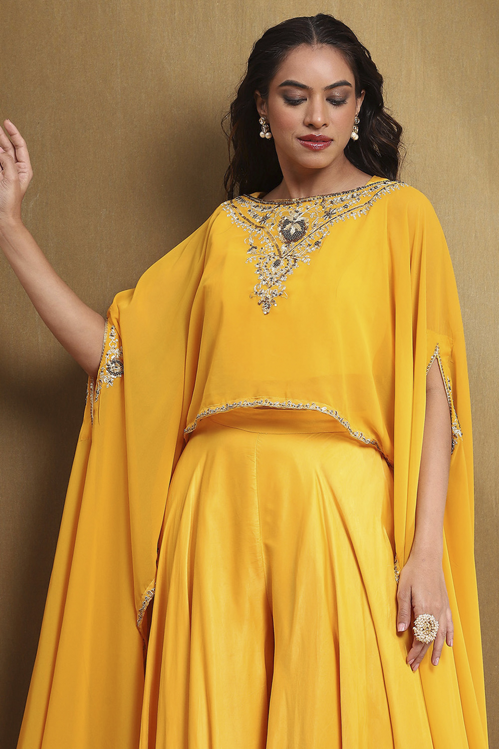 Yellow Viscose Blend Asymmetric Set image number 1