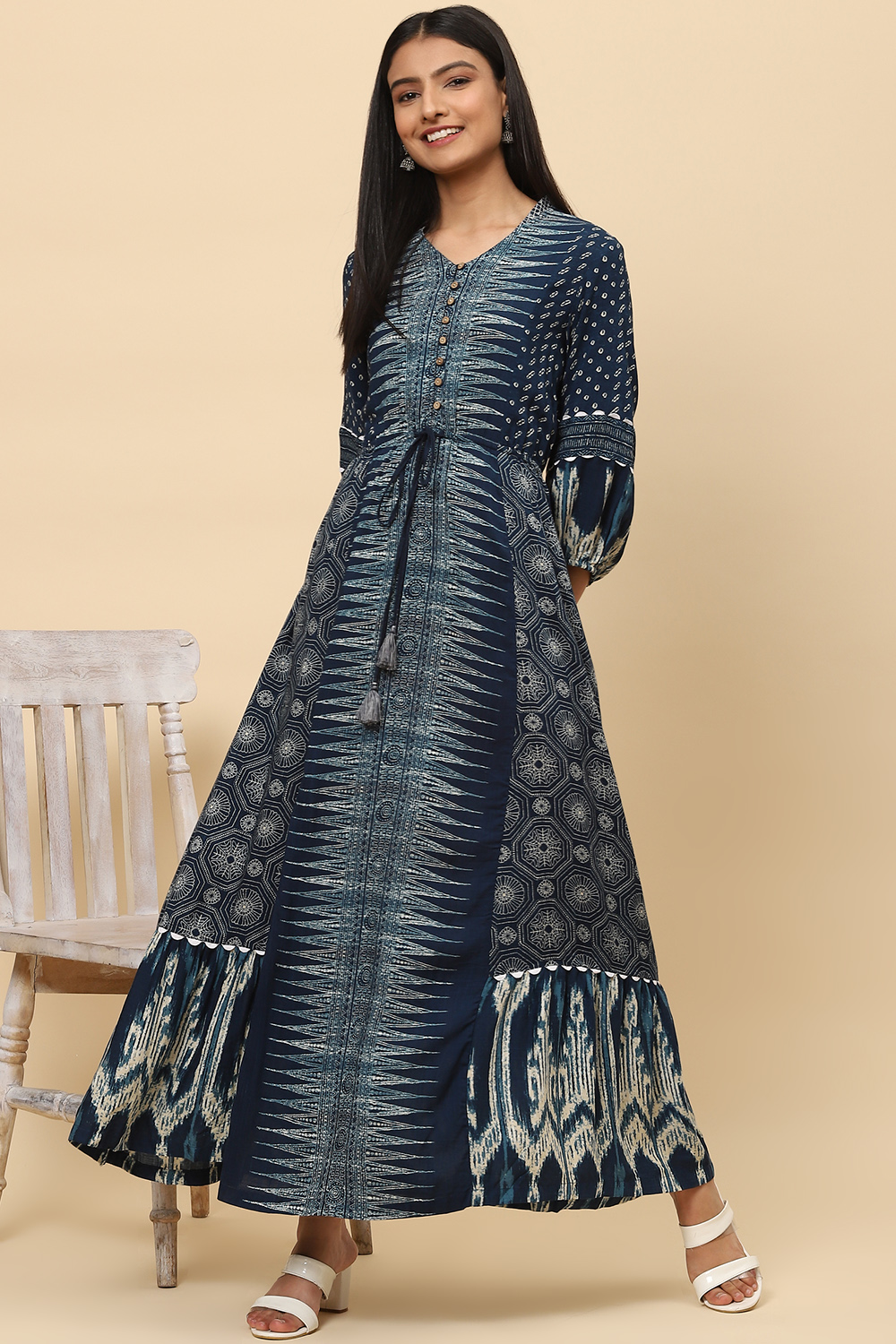 Indigo LIVA Fusion Printed Dress image number 5