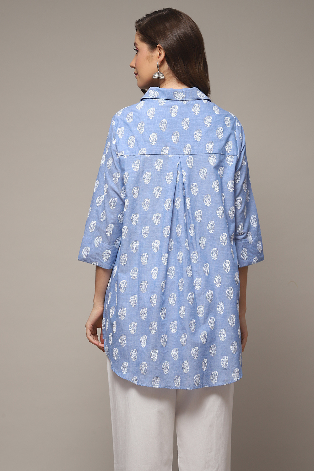 Powder Blue Cotton Printed Shirt image number 2