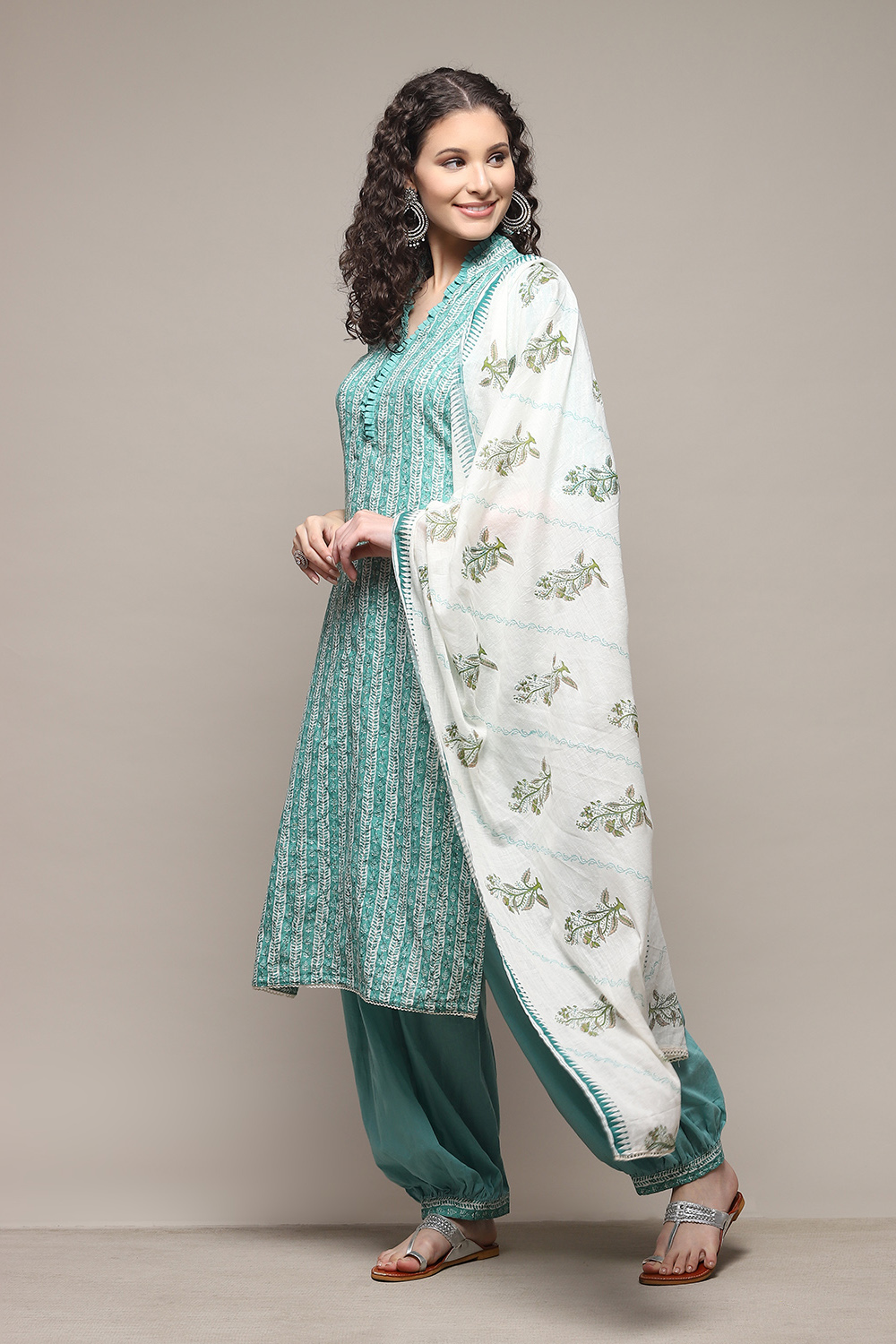 Green Cotton Printed Unstitched Suit Set image number 7