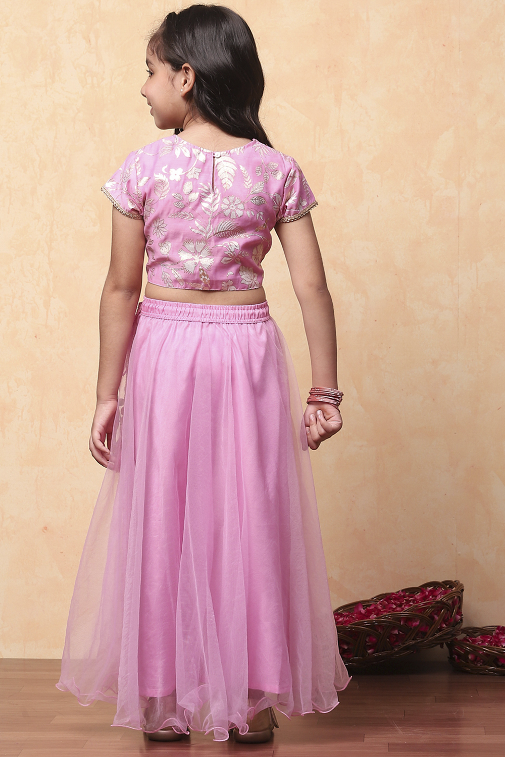 Pink Poly Chanderi Flared Lehenga Set image number 4