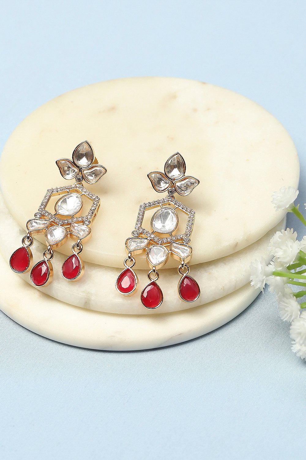 Red Kundan Festive Drop & Danglers image number 0