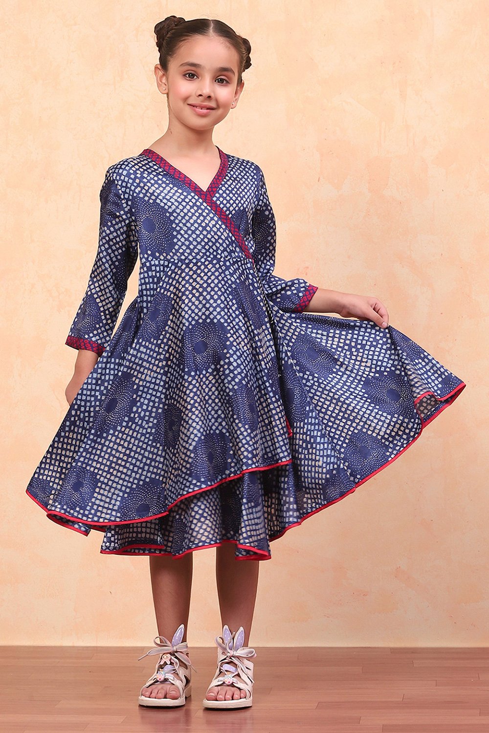 Blue Geometric Printed Flared Asymmetric Dress image number 5