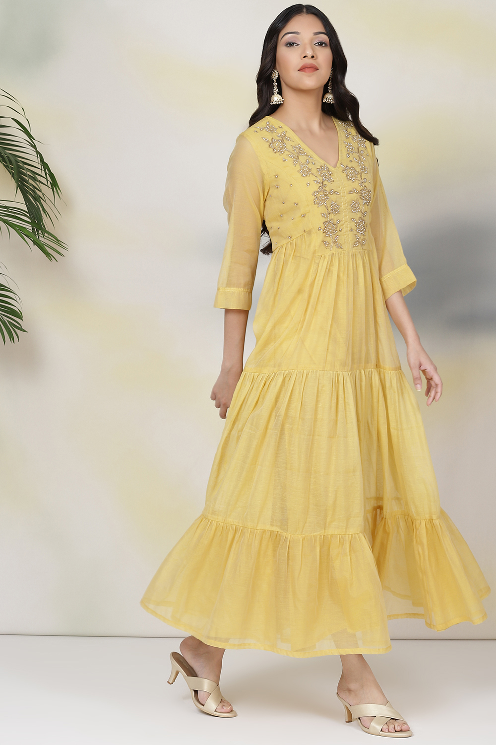 Mustard Poly Cotton Fusion Dress image number 3