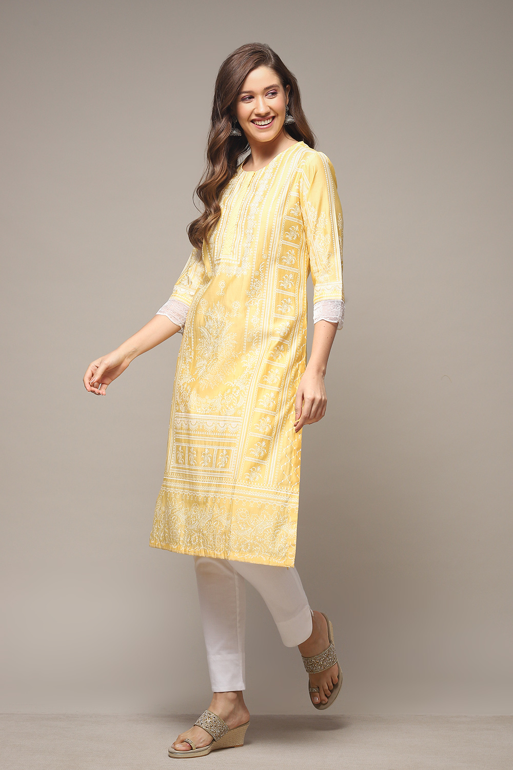 Pink Viscose Straight Printed Kurta image number 0