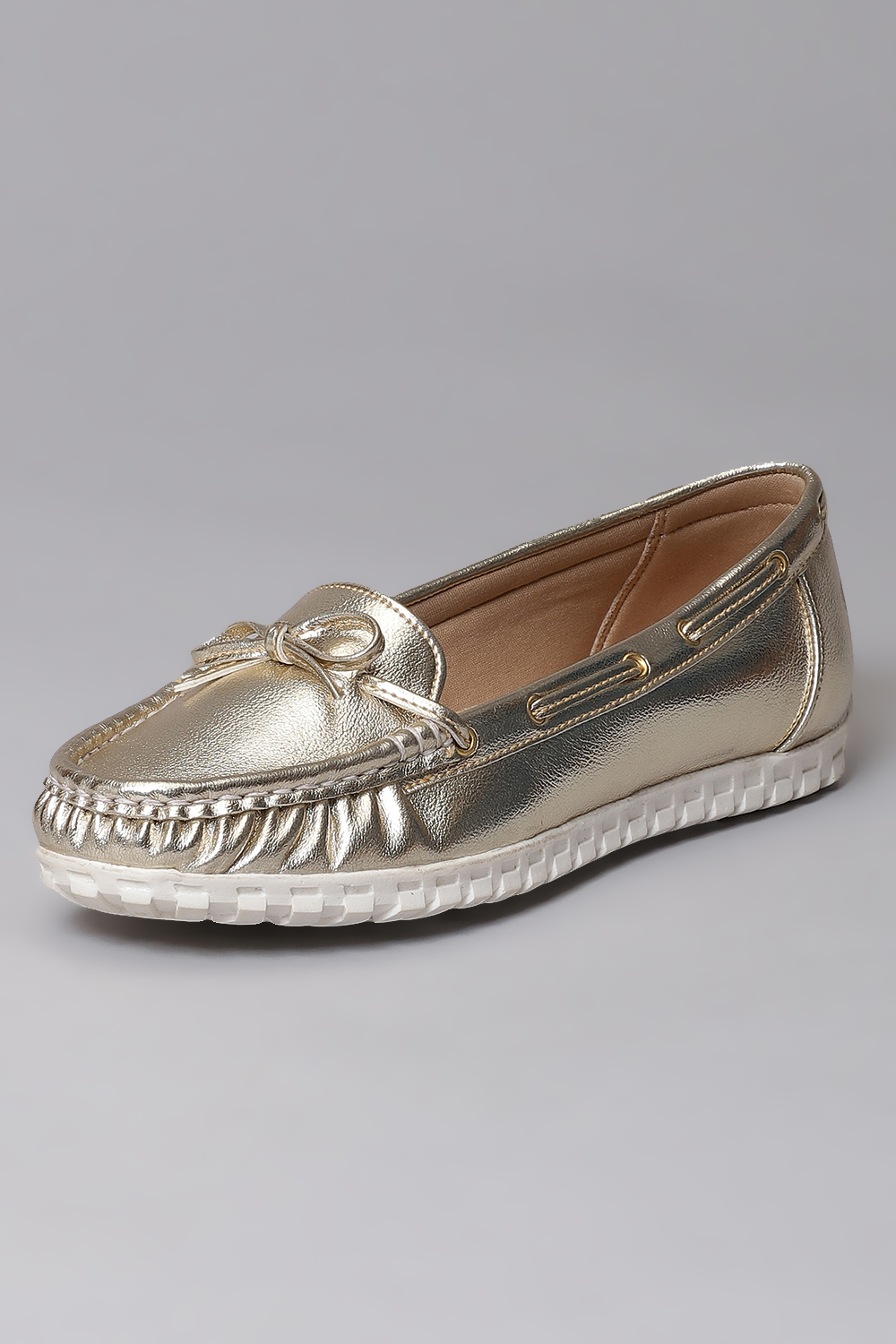 Metallic Gold Synthetic Formal Loafers image number 2