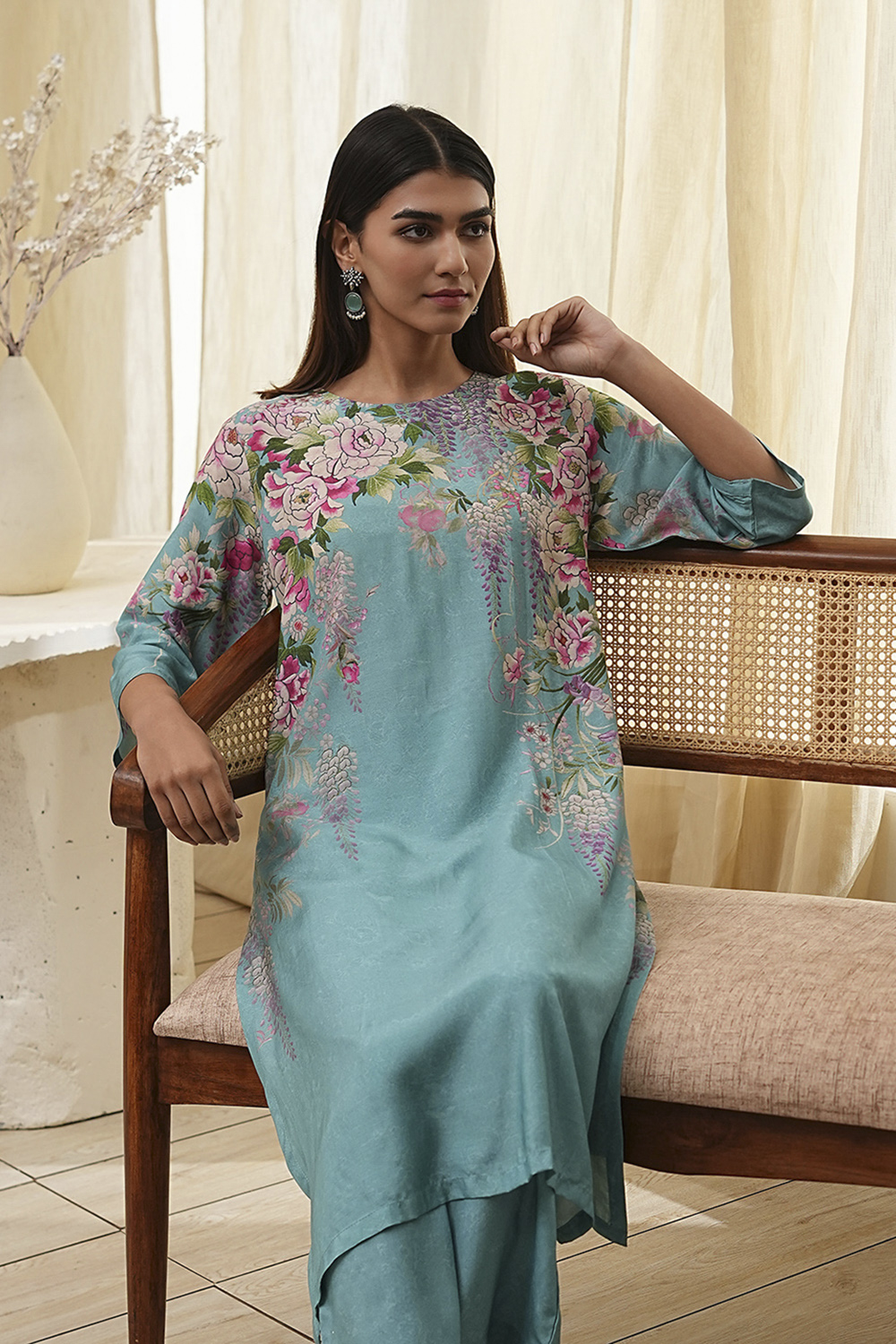 Blue Modal Blend Straight Suit Set image number 7