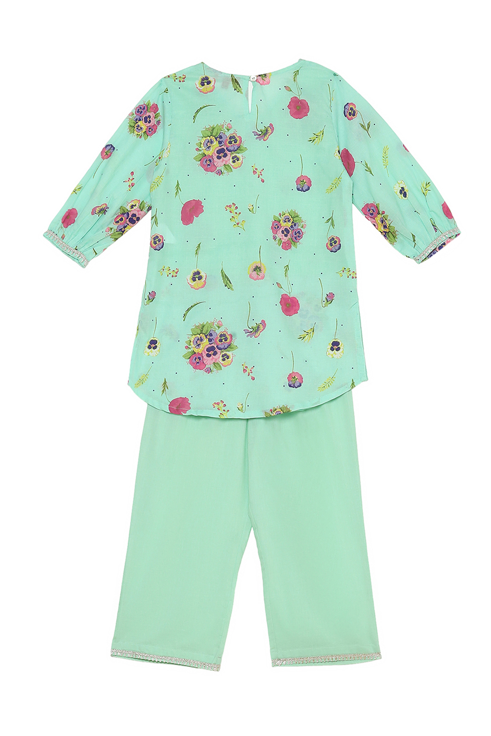 Turquoise Cotton Straight Suit Set image number 3