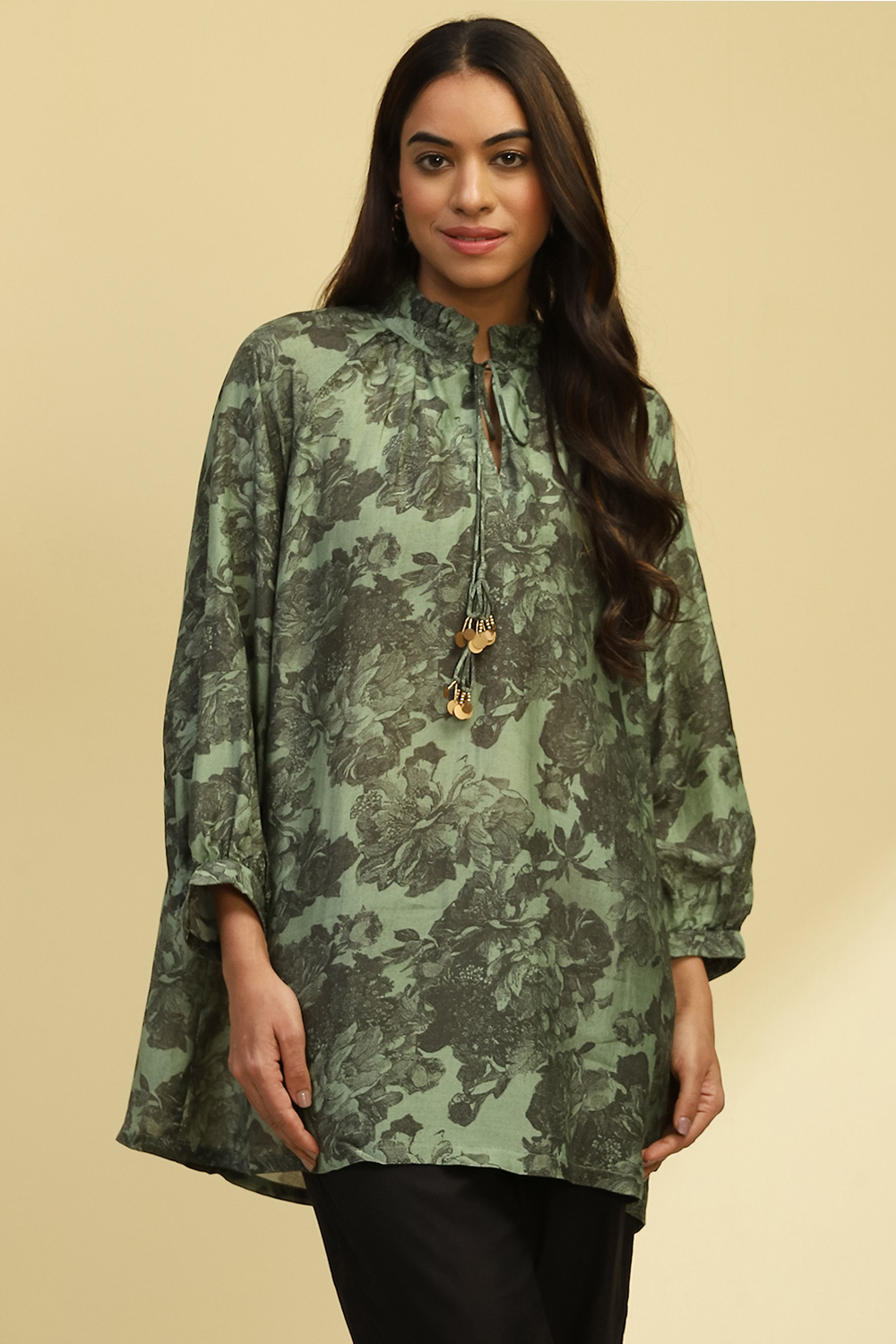 Green Viscose Blend Floral Printed Straight Kurti image number 5