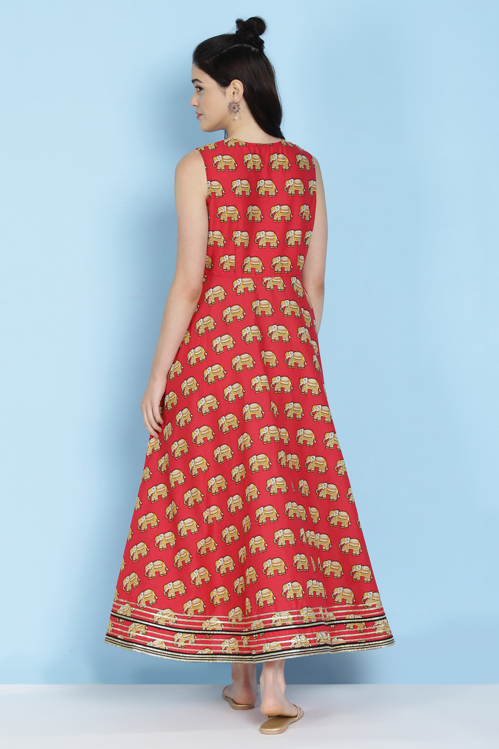 Red Cotton Fusion Wear Dress image number 5